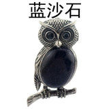 Antique Silver Owl On Branch Natural Gemstone Pendant Oval Chakra Healing Crystal Owl Charm for DIY Necklace Jewelry Making