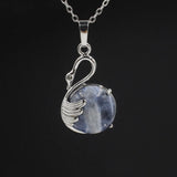 Natural Round Crystal Stone Pendant Wing Silver Plated Wrapped Gemstone Pendant Chakra Reiki Healing Crystal Charms for Jewelry Making Necklace