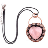 Retro Copper Natural Stone Heart Peneant Necklace 45CM Black Cord