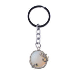 Vintage Dragon Encircled Natural Gemstone Keychain, Silver Plated Dragon Wrap Round Crystal Key Ring, Multi‑Color Stone Bag Pendant Accessory