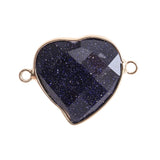 Faceted Gemstone Heart Connector for Jewelry Making 25mm Stone Pendant Links with Double Loops Wrapped with Brass Edge