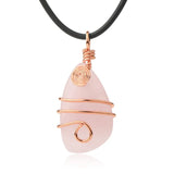 Copper Wire Wrapped Tumbled Natural Crystal Pendant, Irregular Raw Gemstone Healing Necklace Charms for Women Jewelry Making