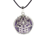 Hamsa Hand Hollow Pendant Necklace, Silver Plated Natural Crystal Inlay Black Wax Cord Protection Necklace for Women
