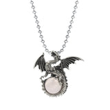 Punk Rock Biker Dragon Orb Necklace Set - Heavy Metal Bead Chain Winged Dragon Guardian Crystal Pendant Gift for Men Women