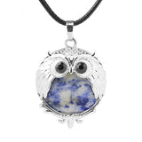 Silver Owl Gemstone Necklace 45CM Black Cord #SN1758 -28X36mm Bird Pendant Choker Jewelry