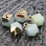 Gold Electroplated Cube Natural Stone Charms Pendants, 8×12mm Faceted Square Gemstone Bead Charms for Jewelry Making DIY Necklace Bracelet Bulk Supply
