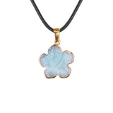 Natural Crystal Flower Pendant Necklace Gold Plated Edge Healing Gemstone Jewelry for Women