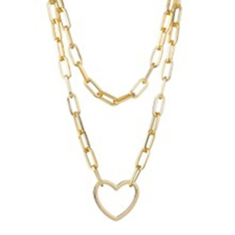 Boho Punk Multilayered Necklace Set Chunky Gold Silver Paperclip Chain Choker Hip Hop Heart Padlock Coin Pendant Statement Jewelry
