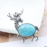 Vintage Deer Stag Natural Crystal Pendant, Antique Silver Alloy Animal Elk Inlaid Oval Cabochon Gemstone Pendant, Chakra Reiki Healing DIY Necklace Jewelry Making Charm