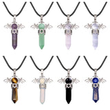 58×36mm Angel Wings Crystal Point Pendant | Natural Gemstone Hexagonal Prism Necklace for Men & Women