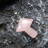 23×28mm Natural Crystal Mushroom Pendant Necklace, Healing Gemstone Umbrella Charm for Women
