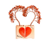 Handmade Heart-Shaped Double Citrine Crystal Tree | Love Theme Feng Shui Copper Wire Gemstone Decor with Ceramic Base for Couple Gifts
