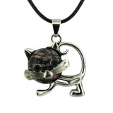 Natural Crystal Cat Pendant Necklace, Silver Alloy Frame Gemstone Charm, Healing Jewelry for Cat Lovers