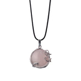 Silver‑Tone Metal Dragon Wrapped Round Natural Crystal Pendant, Dragon Totem Bezel Set Gemstone Charm, Reiki Chakra Healing Stone Pendant for DIY Necklace Jewelry Making