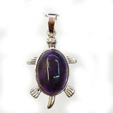 Natural Gemstone Turtle Pendant Silver‑Tone Alloy Tortoise Animal Charm Oval Inlaid Crystal Stone 36×24mm Chakra Reiki Healing Pendant for DIY Necklace Jewelry Making Bulk Wholesale