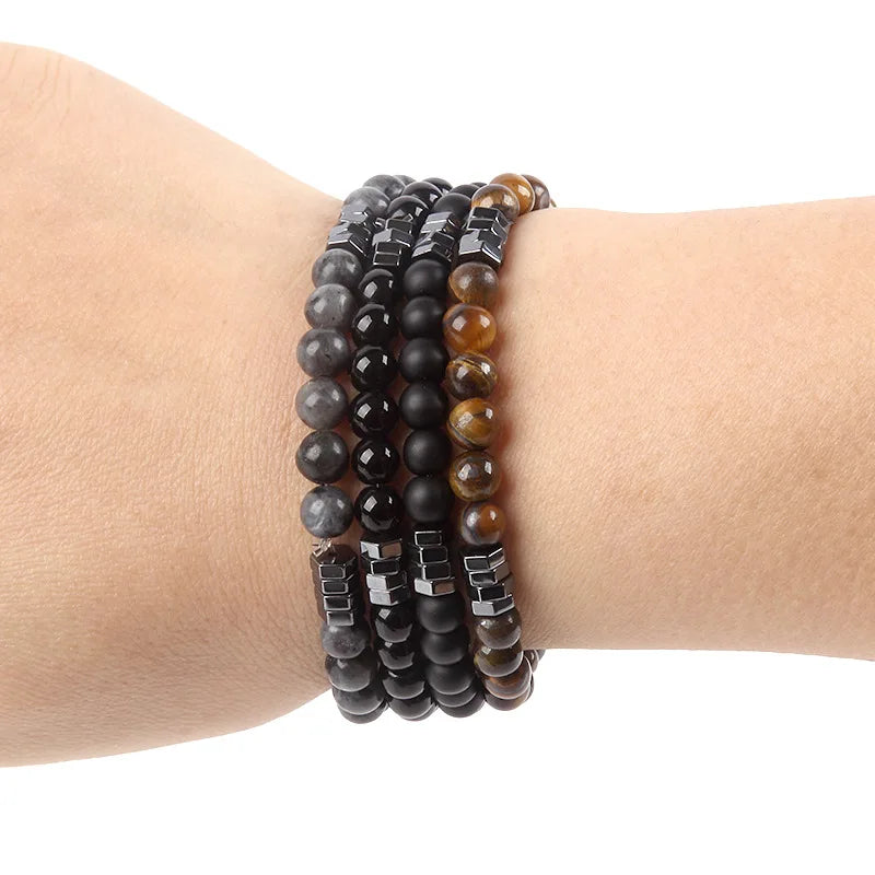 8mm Natural Gemstone Stretch Bracelet with Elephant Metal Spacers Chakra Energy Healing Beaded Bracelets for Women Men Party Jewelry Gift