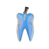 32mm Natural Crystal Tooth Pendant | Hand-Carved Gemstone Tooth Charm Necklace for Reiki Healing