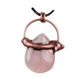 Boho Elven Crystal Waterdrop Necklace - Antique Red Copper Wrapped Genuine Healing Gemstone Pendant Gift for Women Men