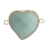 Faceted Gemstone Heart Connector for Jewelry Making 25mm Stone Pendant Links with Double Loops Wrapped with Brass Edge