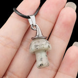 3cm Natural Crystal Mushroom Pendant Necklace | Silver-Plated Witch Hat Gemstone Charm with Black Cord