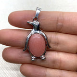 24x35mm Natural Crystal Penguin Pendant Necklace, Silver Alloy Frame Gemstone Charm