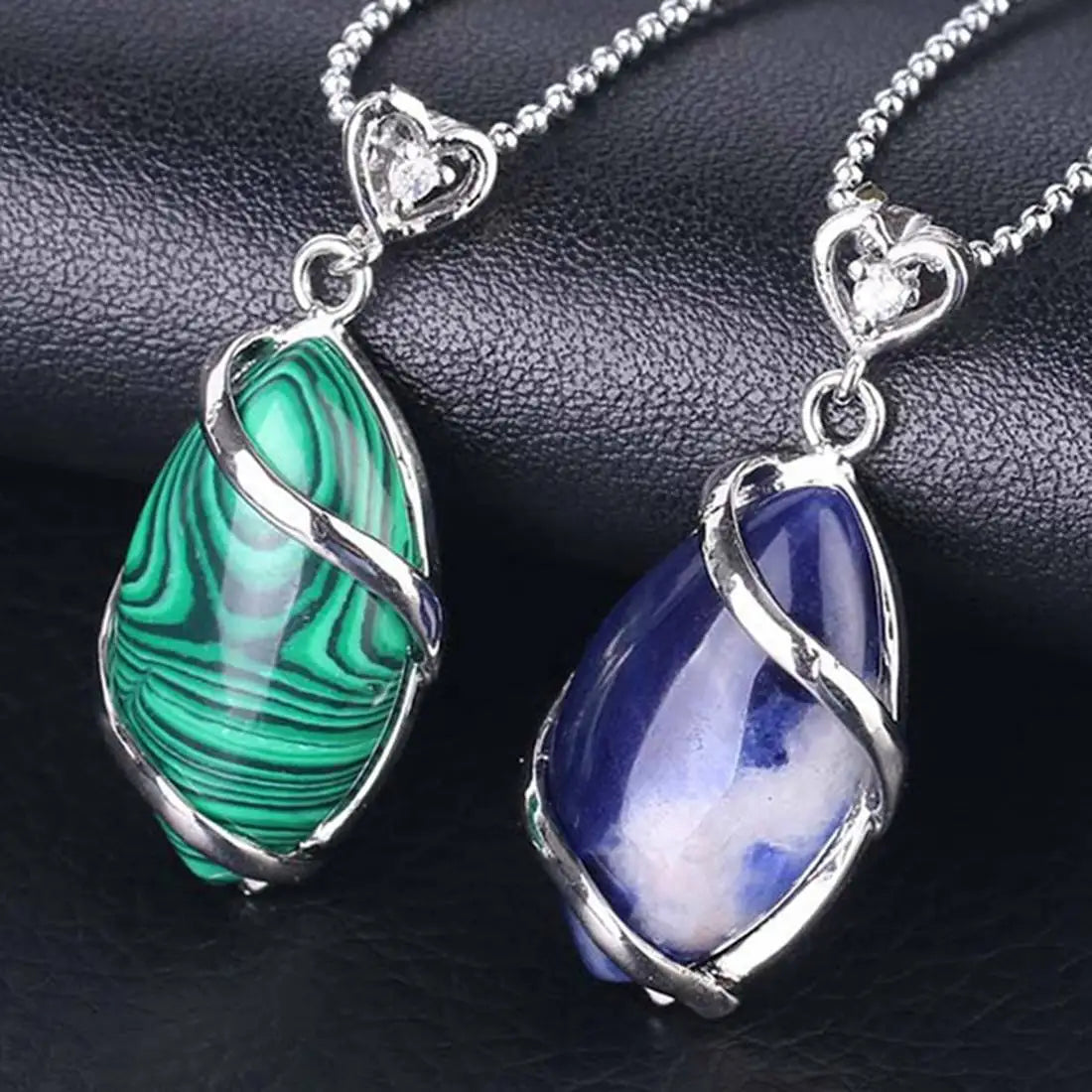 Natural Marquise Crystal Pendant Silver Wire Wrapped Gemstone Pendant Heart Zircon Bail Reiki Chakra Healing Stone Charm for DIY Necklace Jewelry