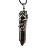 Antique Silver Flower Wire Wrapped Crystal Point Pendant, Natural Gemstone Double Terminated Point Pendant, Floral Metal Wrap Reiki Chakra Healing Pendulum Necklace Pendant for Women