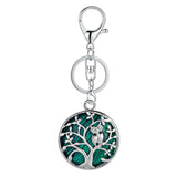 Sterling Silver Owl Tree of Life Gemstone Pendant Key chain with Round stones pendant For Women and men for Jewelry Making
