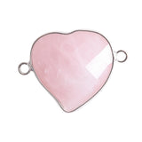 Faceted Gemstone Heart Connector for Jewelry Making 25mm Stone Pendant Links with Double Loops Wrapped with Brass Edge