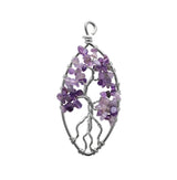 Hand Wrapped Tree of Life Crystal Pendant Natural Chip Stone Oval Wire Wrapped Pendant for Jewelry Making DIY Necklace Charm