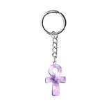 Natural Crystal Ankh Cross Keychain | 20×30mm Egyptian Symbol Gemstone Pendant for Bags & Keys