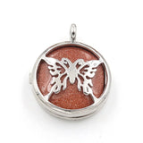 Silver Plated Hollow Butterfly Pendant Natural Round Cabochon Gemstone Inlay Charm for DIY Necklace Jewelry Making