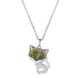 20×30mm Natural Crystal Fox Head Pendant Necklace, Healing Gemstone Beads for DIY Jewelry