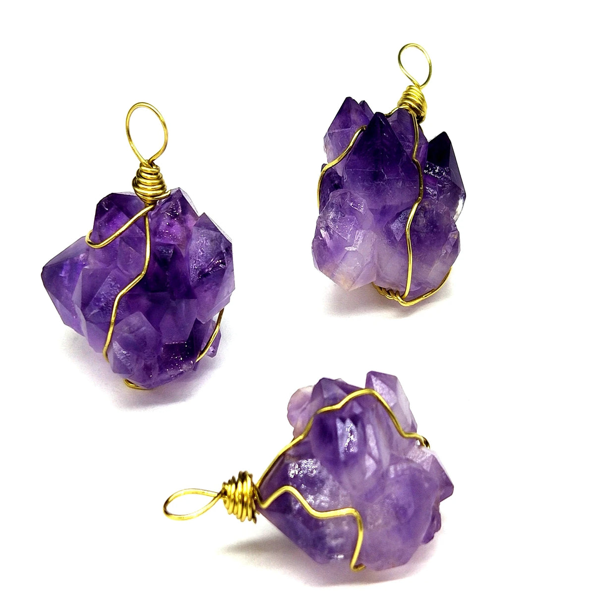 Natural Raw Amethyst Cluster Pendant Gold Wire Wrapped Rough Crystal Cluster Necklace Pendant Reiki Chakra Healing Gemstone Jewelry for Women