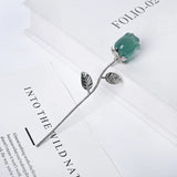 Natural Gemstone Rose Flower Pendants | Handcrafted Silver Metal Long Stem Crystal Roses for Valentines Day, Home Decor & Spiritual Healing Gifts