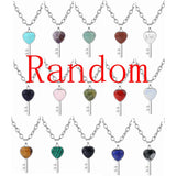 Heart Key Natural Crystal Pendant Necklace Silver Alloy Love Lock Gemstone Chakra Healing Necklace for Women Gift