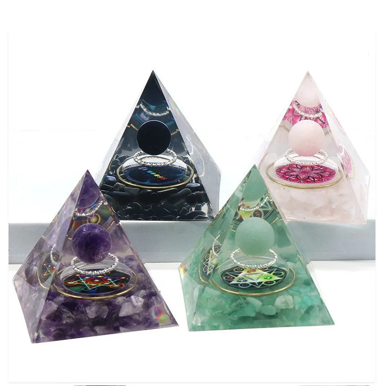 Gemstone Solar Sphere Orgone Pyramid 60MM for Home Office Feng Shui Decor & Spiritual Gifts