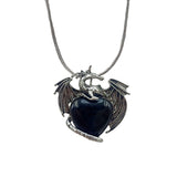 Vintage Silver Alloy Dragon Heart Crystal Necklace | Natural Gemstone Mythical Pterosaur Pendant with Chain for Weddings, Parties, Cosplay