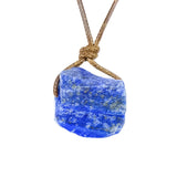 Natural Raw Crystal Rough Stone Pendant Necklace, Irregular Gemstone Hand Knotted Brown Rope Choker for Unisex