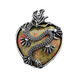 43×32mm Antique Silver Dragon Heart Pendant | Natural Gemstone Gothic Charm for DIY Jewelry