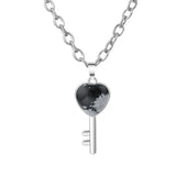 Heart Key Natural Crystal Pendant Necklace Silver Alloy Love Lock Gemstone Chakra Healing Necklace for Women Gift