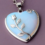 Heart Pendant Silver Rose Flower Wrapped Crystal Stone Necklace Charm for Women Girls Jewelry Gift