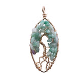 Hand Wrapped Tree of Life Crystal Pendant Natural Chip Stone Oval Wire Wrapped Pendant for Jewelry Making DIY Necklace Charm