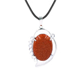 Natural Oval Crystal Stone Pendant Silver Leaf Wrapped Crystal Pendant Necklace Reiki Chakra Healing Crystal Jewelry for Women Multiple Gemstone Options