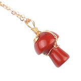 15×20mm Gold Wire-Wrapped Mushroom Crystal Necklace, Natural Gemstone Pendant with Chain