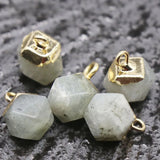 Gold Electroplated Cube Natural Stone Charms Pendants, 8×12mm Faceted Square Gemstone Bead Charms for Jewelry Making DIY Necklace Bracelet Bulk Supply
