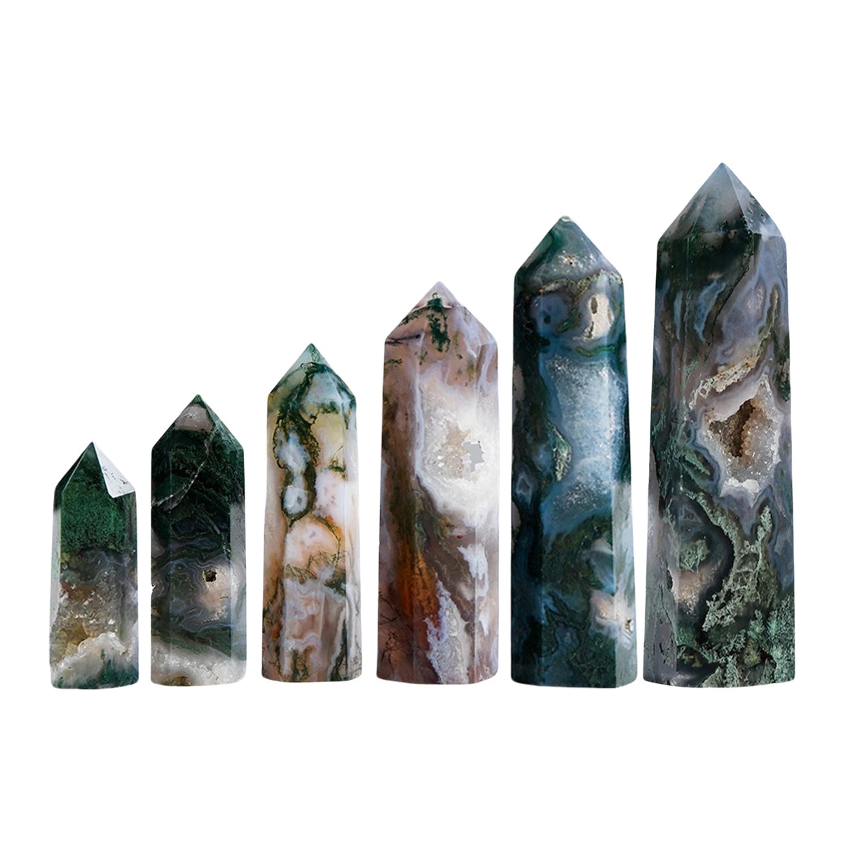 Natural Moss Agate Crystal Point Tower Polished Hexagonal Obelisk Wand for Home Decor Meditation Crystal Collection Gift