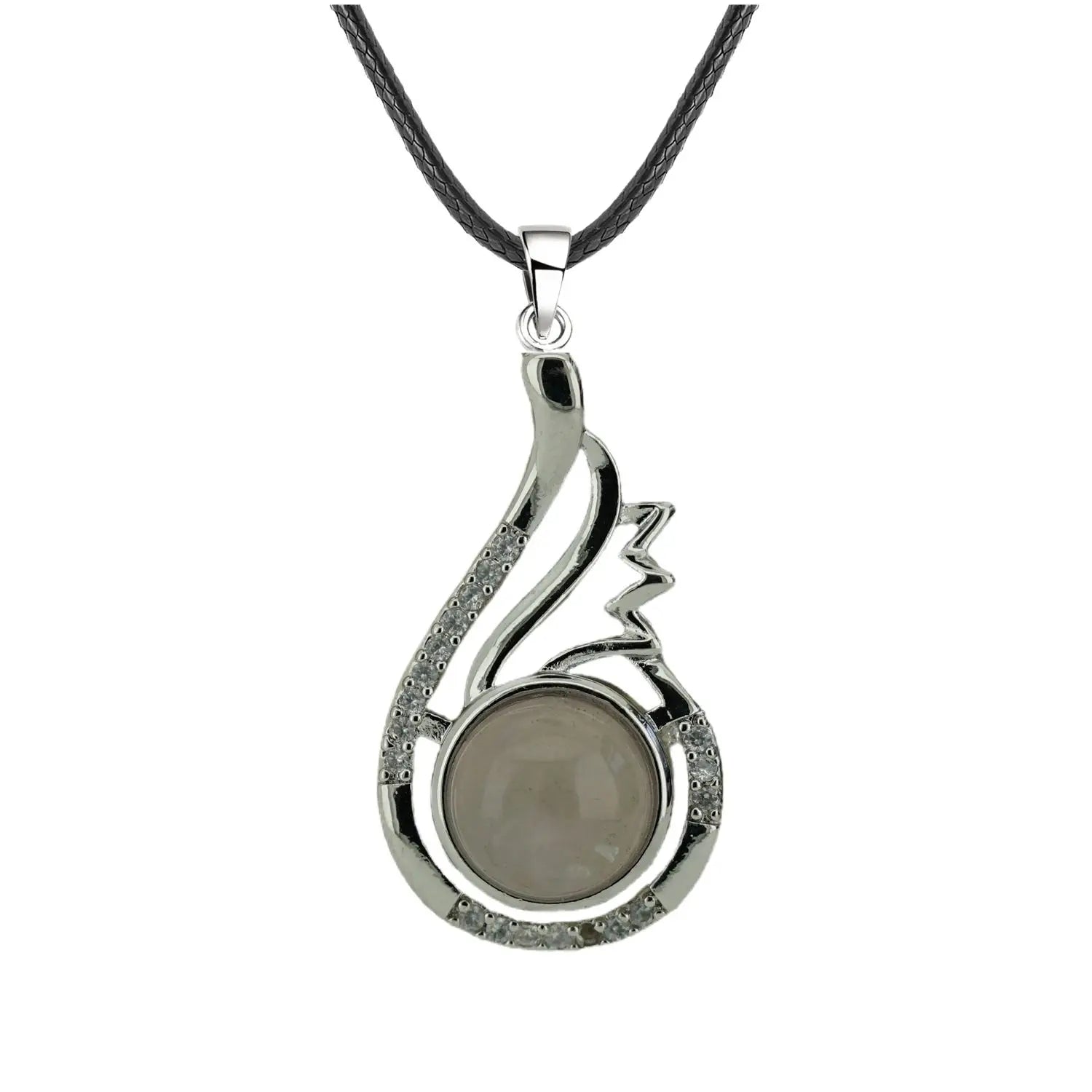 33mm Natural Crystal Teardrop Pendant Necklace, Silver-Plated Gemstone Charm