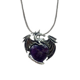 Vintage Silver Alloy Dragon Heart Crystal Necklace | Natural Gemstone Mythical Pterosaur Pendant with Chain for Weddings, Parties, Cosplay