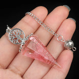 Chips Gemstone Tree of Life Resin Pendulum - Orgone Healing Dowsing Tool with Silver Chain for Divination, Hypnosis & Reiki - Spiritual Gemstone Gift for Wealth & Positivity
